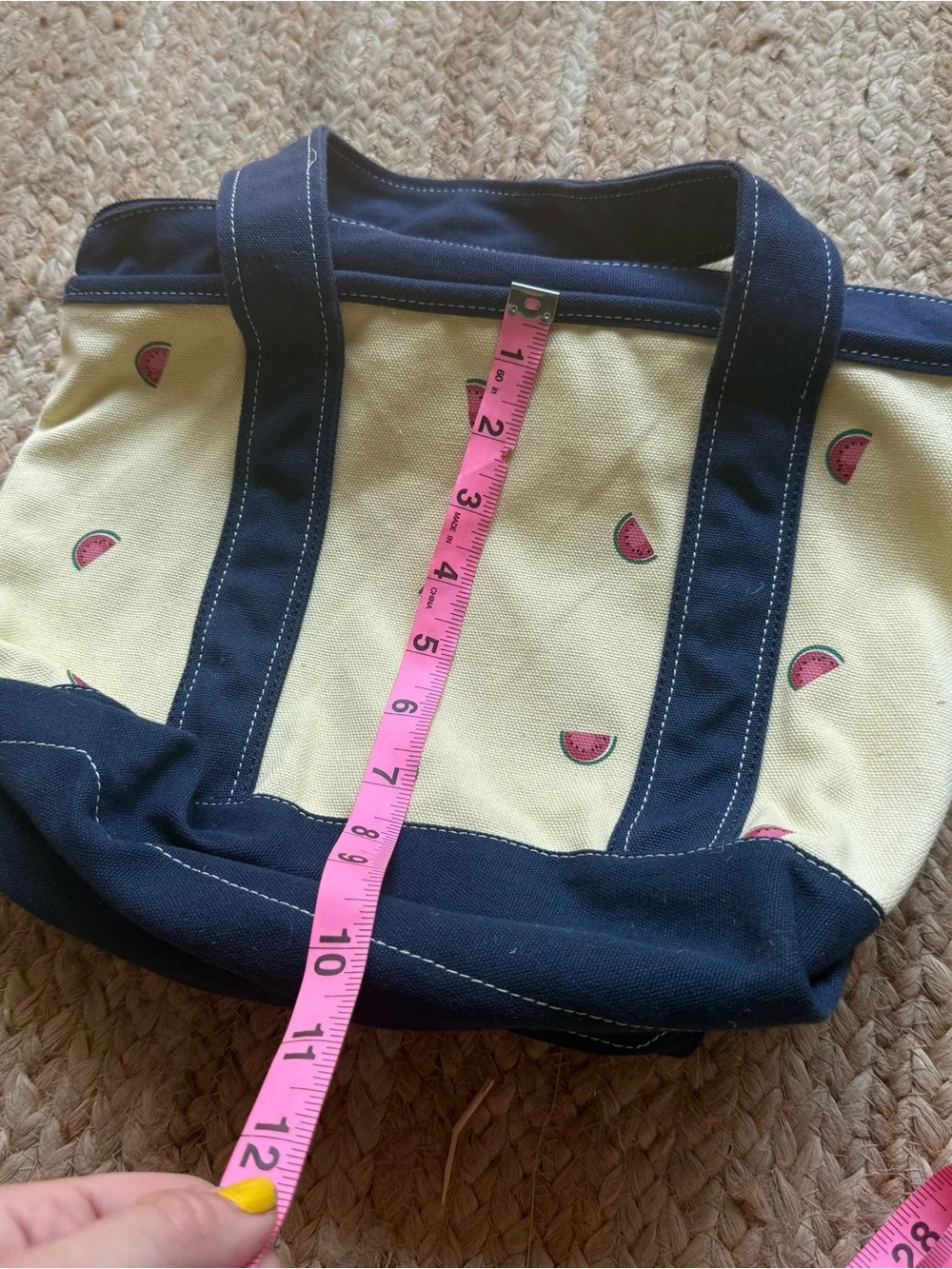 Canvas Tote Bag Cream Navy Blue Medium Watermelon Fruit Print Boat Beach Summer